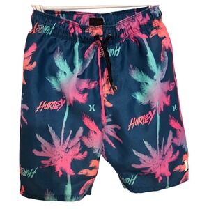 Hurley‎ Swim Trunks Palm Trees Drawstring Elastic Waist Boys Size Small Preowned